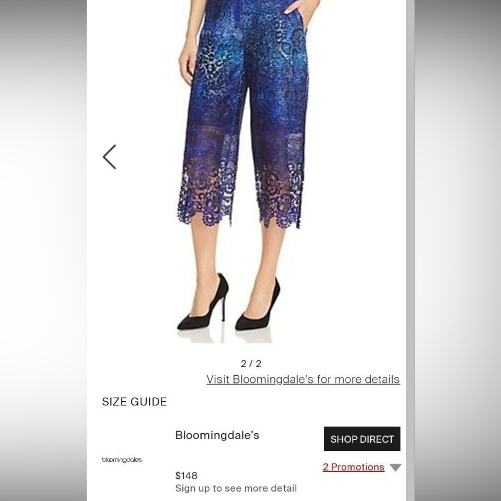 Tahari Willow Pant Culottes Lace Admiral Navy Size 6 - Picture 3 of 9